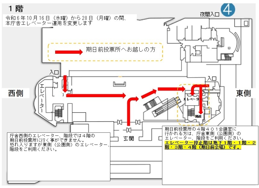 本庁舎１階案内図（期日前投票者向け）