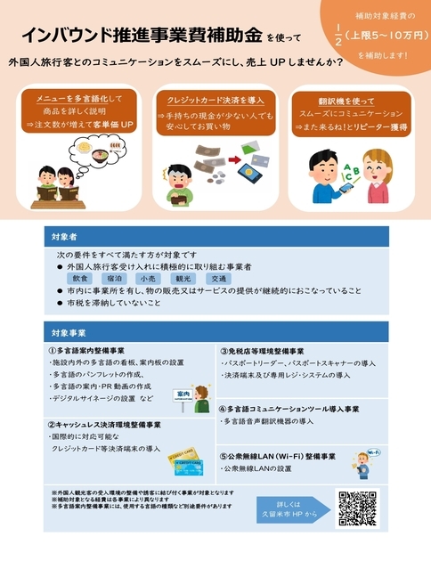インバウンド推進事業費補助金案内チラシ（表）